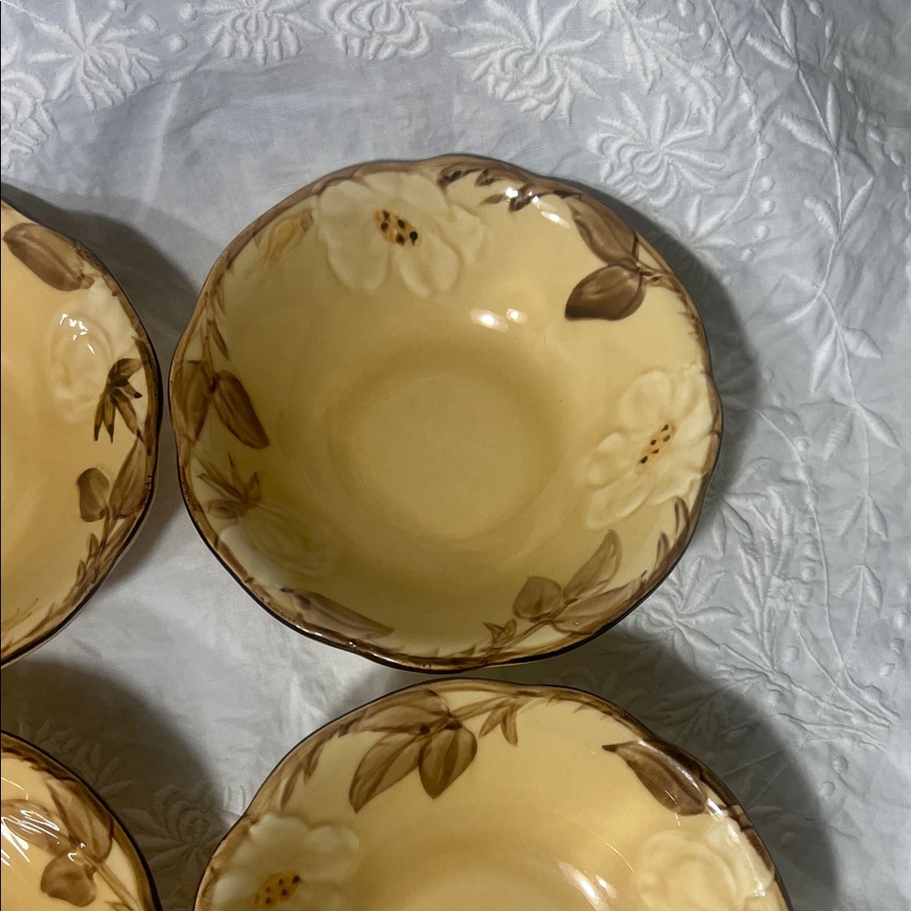 Franciscan Cafe Royale Floral Cream and Brown Bowls 6" - Picture 4 of 8